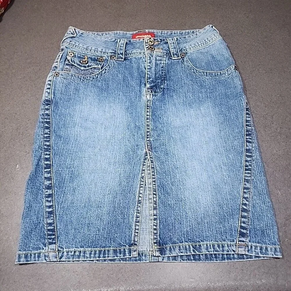 Union Bay Jean Skirt Womens 5 Pencil Light Distressed Wash Denim Blue UnionBay - Picture 1 of 7